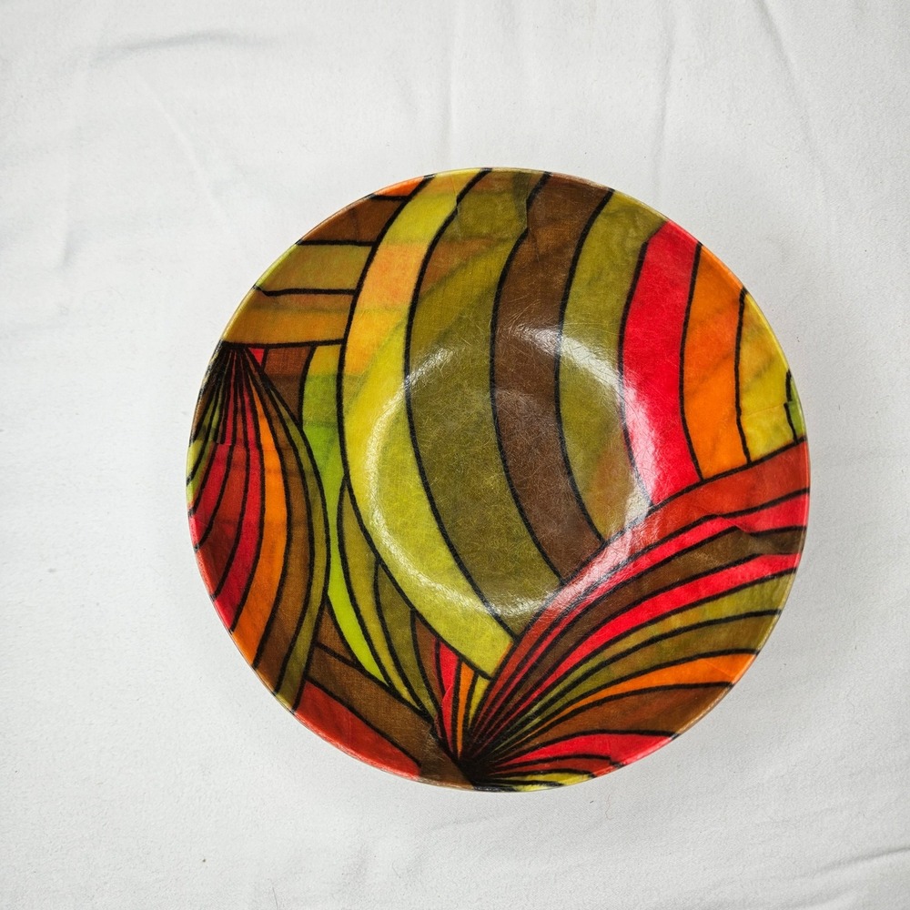 Vintage MCM SiLite Fiberglass Bowl Abstract Geometric‎ Retro Red Orange Yellow